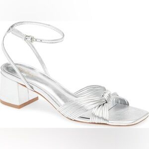 New Reformation Emily Mignon Sandal Metallic Silver Ankle Wrap Sz 8.5